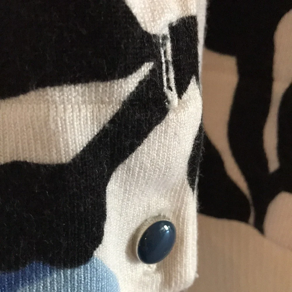 Charter Club Blue Black White Floral Cardigan Sweater - Picture 3 of 3